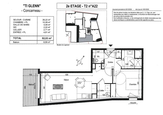 Résidence &quot;TI GLENN&quot; à vendre appartement 2 pièces de 52.53 m² au centre Ville de Concarneau