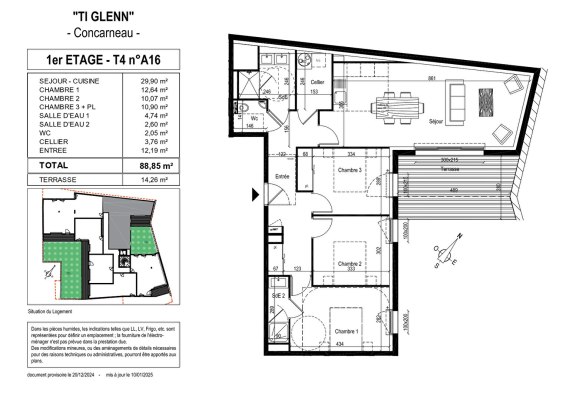 Résidence &quot;TI GLENN&quot; à vendre appartement 4 pièces de 88.85 m² au centre Ville de Concarneau