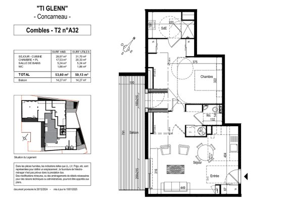 Résidence &quot;TI GLENN&quot; à vendre appartement 2 pièces de 53.60 m² au centre Ville de CONCARNEAU