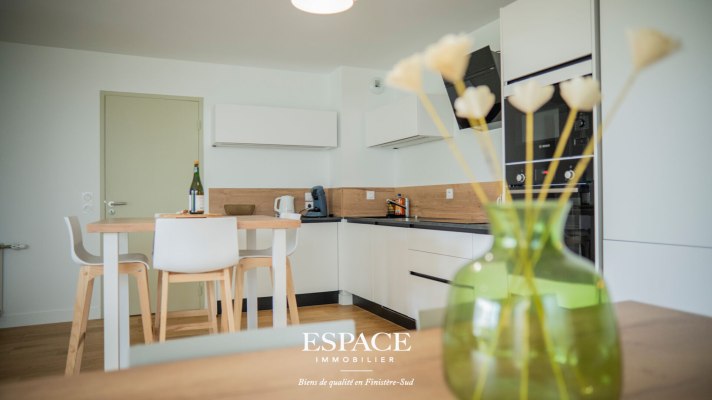 A vendre au coeur de Concarneau bel appartement trois pièces de plain-pied avec terrasse, jardin privatif et garage.